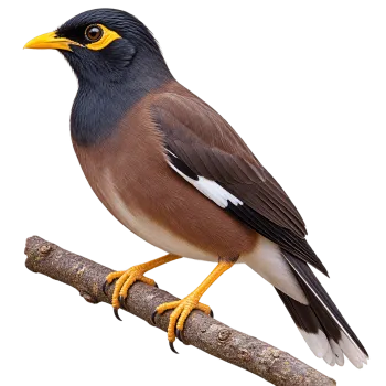 Realistic common myna bird looking left isolated on transparent background