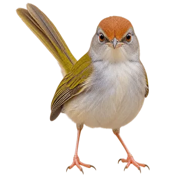 Realistic common tailorbird standing and facing forward isolated on transparent background