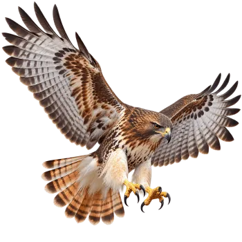Realistic flying hawk with fully spread wings isolated on transparent background