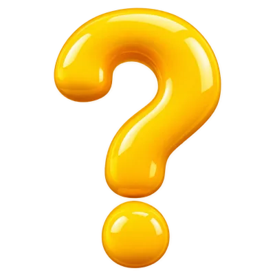 Glossy yellow 3D question mark symbol isolated on a transparent background