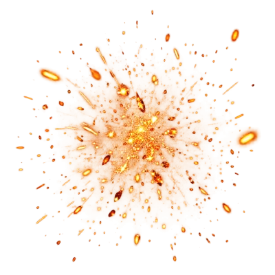 Golden sparks and glowing embers bursting outward as a transparent PNG effect