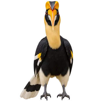 Full body great hornbill standing and facing forward on transparent background