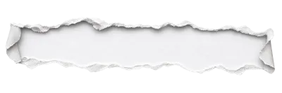 Realistic horizontal torn white paper strip with rough ripped edges and transparent background