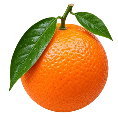Whole Fresh Orange Fruit with Green Leaves