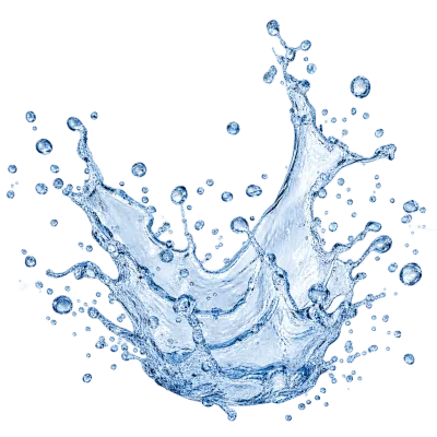 Realistic crystal clear water splash with scattered droplets isolated on transparent background