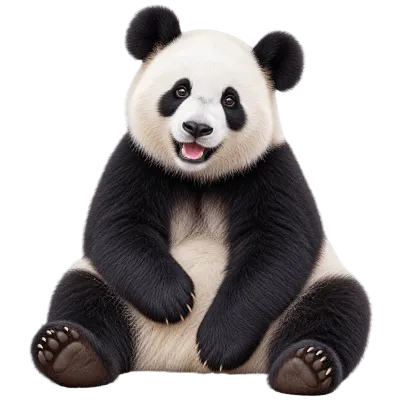 Realistic giant panda sitting upright with fluffy black and white fur isolated as