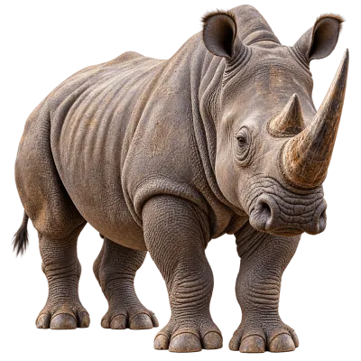 Realistic rhinoceros standing upright with full body isolated on transparent background
