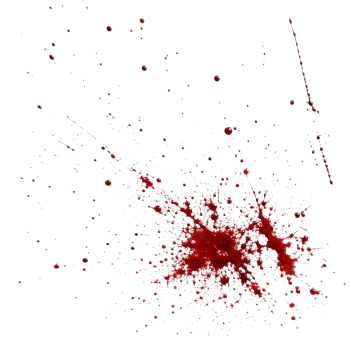 Realistic red blood splatter scattered across a black background