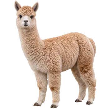 Realistic full body alpaca standing isolated on a transparent background
