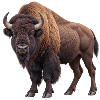 Realistic American bison standing with shaggy fur isolated on transparent background