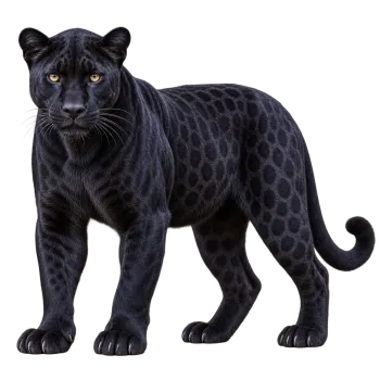 Realistic black panther standing with detailed fur isolated on transparent background