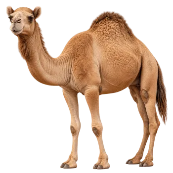 Full body camel standing isolated with detailed brown fur on transparent background