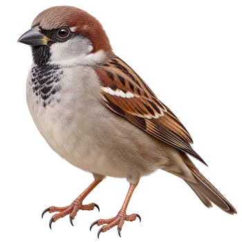Photorealistic house sparrow standing and looking slightly left isolated PNG