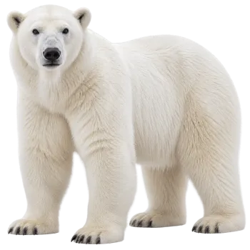 Full body polar bear standing isolated on transparent background PNG