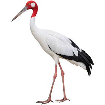Full body Sarus crane standing sideways isolated on transparent background