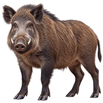 Full body wild boar standing isolated on transparent background PNG