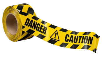 Realistic yellow and black danger warning tape roll with caution stripes
